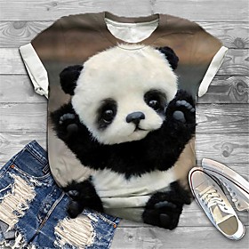 Women's Plus Size Tops T shirt Graphic Panda Animal Print Short Sleeve Crewneck Basic Brown Big Size XL XXL 3XL 4XL 5XL / Holiday