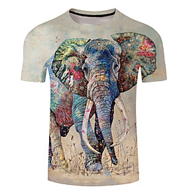 Men's Unisex Tee T shirt 3D Print Graphic Prints Elephant Plus Size 3D Print Short Sleeve Casual Tops Basic Designer Big and Tall Green / Red White Fuchsia