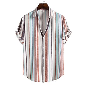 Men's Shirt Other Prints Striped Color Block Plus Size Print Short Sleeve Going out Tops Tropical Beach Classic Collar Rainbow