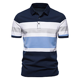 Men's Golf Shirt non-printing Striped Color Block Patchwork Short Sleeve Casual Tops Simple Lightweight Comfortable Black / Gray Navy Blue / Sports / Work