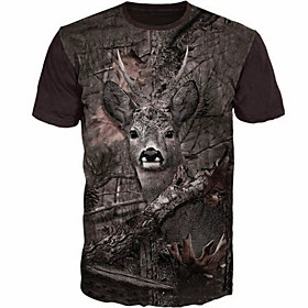 Men's Hiking Tee shirt Hunting T-shirt Tee shirt Camouflage Hunting T-shirt 3D Camo / Camouflage Deer Short Sleeve Outdoor Summer Wearable Quick Dry Breathable