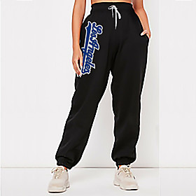 Women's Fashion Casual / Sporty Comfort Loose Casual Weekend Flare Sweatpants Pants City Los Angeles Full Length Pocket Print White Black Gray