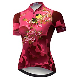 21Grams Women's Short Sleeve Cycling Jersey Summer Spandex Polyester Red Floral Botanical Bike Jersey Top Mountain Bike MTB Road Bike Cycling Quick Dry Moistur