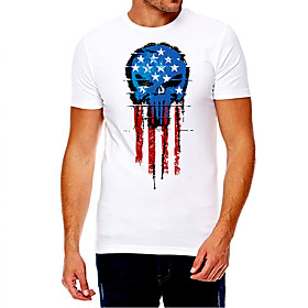 Men's Unisex Tee T shirt Hot Stamping Graphic Prints Skull Flag Plus Size Print Short Sleeve Casual Tops Cotton Basic Fashion Designer Big and Tall White
