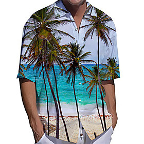 Men's Shirt 3D Print Scenery Coconut Tree Plus Size 3D Print Button-Down Short Sleeve Casual Tops Casual Fashion Streetwear Breathable White / Sports