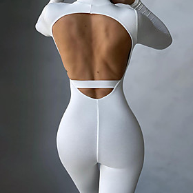 Women's Bodysuit Backless High Neck Spandex Solid Color Sport Athleisure Bodysuit Clothing Suit Long Sleeve Moisture Wicking Breathable Soft Comfortable Exerci