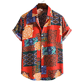 Men's Shirt Floral Button-Down Short Sleeve Casual Tops Casual Fashion Breathable Comfortable Red
