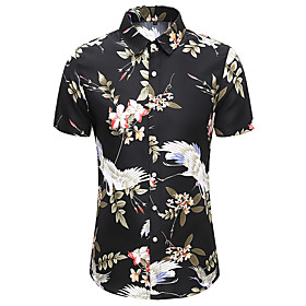 Men's Shirt Other Prints Floral Animal Plus Size Print Short Sleeve Casual Tops Hawaiian Black Navy Blue / Summer