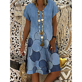 Women's A Line Dress Knee Length Dress Blue Royal Blue Light Blue Short Sleeve Floral Print Geometric Print Spring Summer V Neck Elegant Casual 2021 S M L XL X