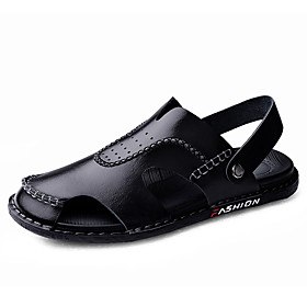 Men's Sandals Daily Nappa Leather Breathable Black Spring Summer