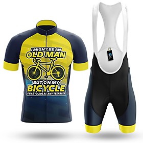 Men's Short Sleeve Cycling Jersey with Bib Shorts Winter Summer Spandex BlueYellow Bike Quick Dry Breathable Sports Graphic Mountain Bike MTB Road Bike Cycling
