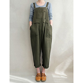 yeokou women's linen wide leg baggy pure color jumpsuit rompers overalls harem pants(brown-xxl)