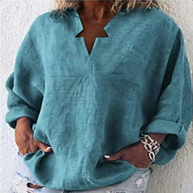 Women's Plus Size Tops Blouse Shirt Plain Long Sleeve Spring Summer Photo Color Color blue Green Big Size L XL XXL XXXL 4XL