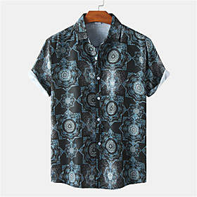Men's Shirt Floral Button-Down Short Sleeve Casual Tops Casual Fashion Hawaiian Breathable Black / Beach