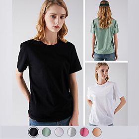 LITB Basic Women's Round Neck T-Shirt Essential Tee Solid Color Casual Outfit Soft Comfortable Classic Short Sleeve Daily Tops