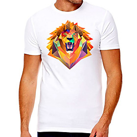 Men's Unisex Tee T shirt Hot Stamping Graphic Prints Lion Plus Size Print Short Sleeve Casual Tops Cotton Basic Designer Big and Tall White