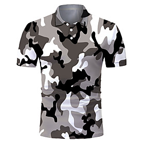 Men's Golf Shirt 3D Print Camo / Camouflage Button-Down Short Sleeve Street Tops Casual Fashion Cool Breathable Gray / Sports