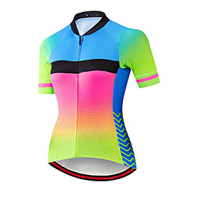21Grams Women's Short Sleeve Cycling Jersey Summer Spandex Polyester Blue Rainbow Patchwork Gradient Bike Jersey Top Mountain Bike MTB Road Bike Cycling Quick