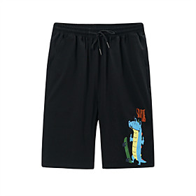 Men's Shorts Casual / Sporty Shorts Pants Cartoon Letter Knee Length Print Black Light Grey