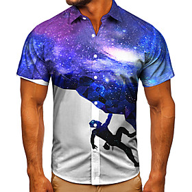 Men's Shirt 3D Print Galaxy Graphic Prints Button-Down Short Sleeve Street Tops Casual Fashion Classic Breathable Blue