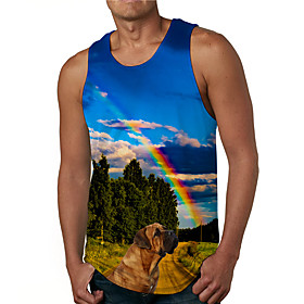 Men's Tank Top Undershirt 3D Print Rainbow Graphic Prints Forest Print Sleeveless Daily Tops Casual Designer Big and Tall Blue