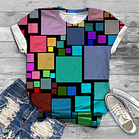 Women's Plus Size Tops T shirt Graphic Geometry Print Short Sleeve Crewneck Basic Blue Big Size XL XXL 3XL 4XL 5XL / Holiday