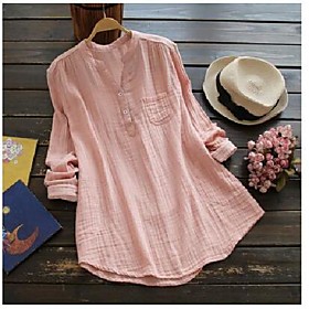 Women's Plus Size Tops Blouse Shirt Plain Pocket Button Long Sleeve V Neck Hot Spring Summer Blue Blushing Pink White Big Size L XL 2XL 3XL 4XL