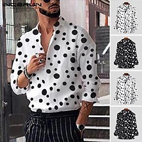 men's casual shirts fashion men shirt dress polka dot lapel collar high street long sleeve quality camisa mens brand incerun 2021