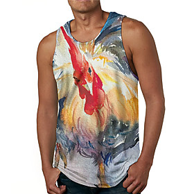 Men's Tank Top Undershirt 3D Print Graphic Prints Chicken Print Sleeveless Daily Tops Casual Designer Big and Tall Rainbow