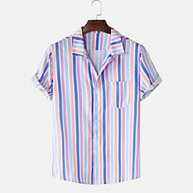men's casual shirts striped summer hawaiian print for men pockets short sleeve button up blouse top chemise homme