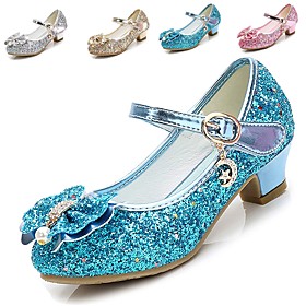 Girls' Heels Moccasin Flower Girl Shoes Princess Shoes Rubber PU Little Kids(4-7ys) Big Kids(7years ) Daily Party  Evening Walking Shoes Rhinestone Buckle Sequ