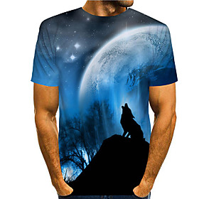Men's Tee T shirt 3D Print Graphic Prints Wolf Print Short Sleeve Daily Tops Casual Designer Big and Tall Blue