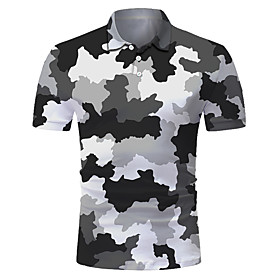 Men's Golf Shirt 3D Print Camo / Camouflage Button-Down Short Sleeve Street Tops Casual Fashion Cool Breathable Green / Sports