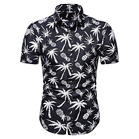 Men's Shirt Pineapple Coconut Tree Button-Down Short Sleeve Casual Tops Cotton Casual Fashion Breathable Comfortable White Black