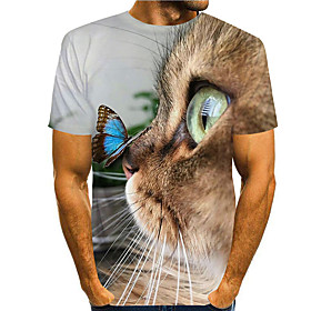 Men's Tee T shirt 3D Print Cat Butterfly Graphic Prints Print Short Sleeve Daily Tops Casual Designer Big and Tall Brown