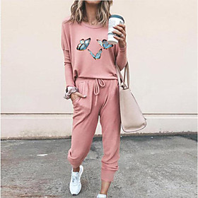 Women Basic Streetwear Butterfly Vacation Casual / Daily Two Piece Set Tracksuit Loungewear Print Tops