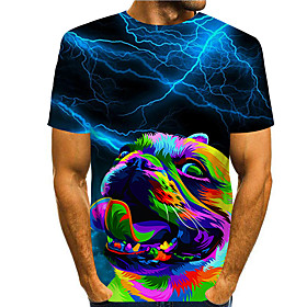 Men's Tee T shirt 3D Print Graphic Prints Tiger Print Short Sleeve Daily Tops Casual Designer Big and Tall Blue