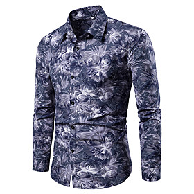 Men's Shirt Other Prints Leaves Print Long Sleeve Daily Tops Beach Button Down Collar Blue Black