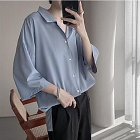 men's casual shirts summer dress shirt fashion solid color business men streetwear loose korean short-sleeved mens m-2xl