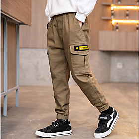 Kids Boys' Pants Black Khaki Solid Colored Logo Letter With Pockets Basic Casual Sports 4-13 Years