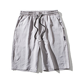 Men's Shorts Chino Breathable Daily Going out Chinos Shorts Pants Plain Short Drawstring Pocket Black Grey Khaki Light Green