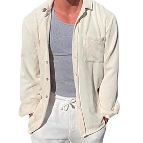 Men's Shirt Solid Color Button-Down Long Sleeve Casual Tops Casual Fashion Breathable Comfortable White