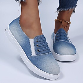 Women's Sandals Canvas Shoes Flat Heel Round Toe Denim PU Solid Colored Jeans Dark Blue Gray Light Blue