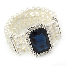avalaya bridal, wedding, prom multistrand glass pearl with square montana blue glass pendant flex bracelet - 18cm l