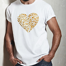 Men's Unisex Tee T shirt Hot Stamping Heart Graphic Prints Plus Size Print Short Sleeve Casual Tops Cotton Basic Designer Big and Tall White