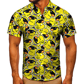 Men's Shirt 3D Print Graphic Prints Duck Button-Down Short Sleeve Street Tops Casual Fashion Classic Breathable Yellow