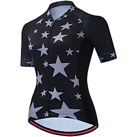 21Grams Women's Short Sleeve Cycling Jersey Summer Spandex Black Stars Bike Top Mountain Bike MTB Road Bike Cycling Sports Clothing Apparel / Stretchy / Athlei