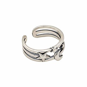 vintage star moon open adjustable band silver ring for women girls statement expandable comfort fit promise best friend rings retro jewelry birthday gifts