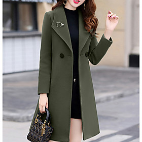 Women's Coat Party Fall Winter Long Coat Regular Fit Fashion Elegant  Luxurious Jacket Long Sleeve Solid Colored Classic Army Green Royal Blue Work