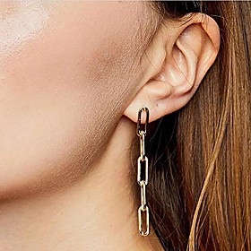 denifery link chain drop earrings statement earrings elegant simple gold silver long metal tassel earrings for women and girls (gold)